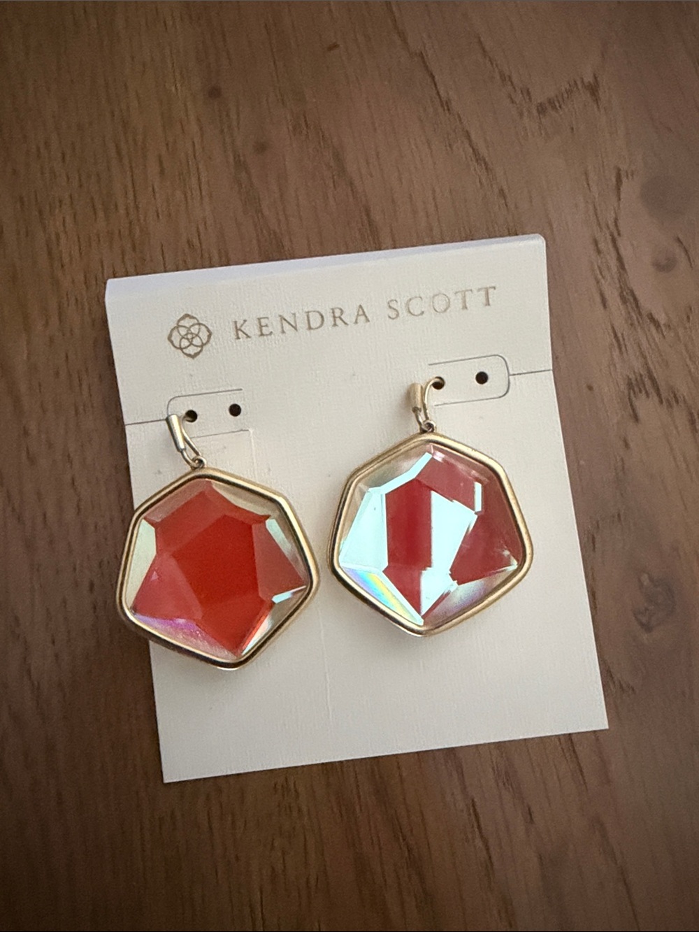 Kendra Scott Faceted clear Iridescent Hexagon Drop Earrings